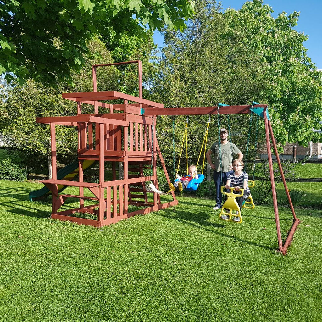 Refinishing a wooden play structure